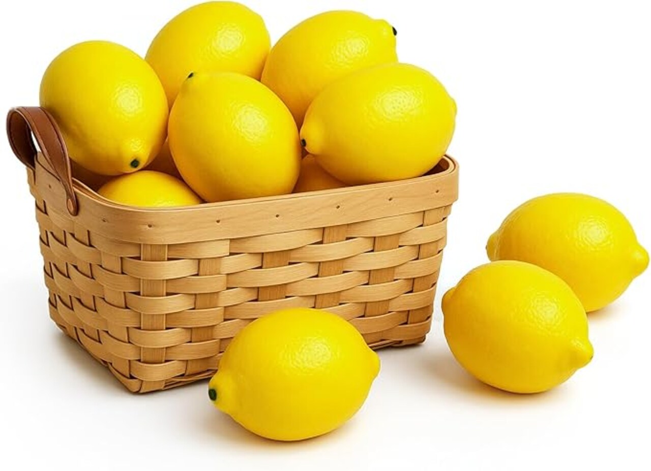12PCS Artificial Lemons, Large 3.7" x 2.5" Realistic Faux Yellow Plastic Lemons for Fruit Bowls, Home Kitchen Table Décor, Cabinet Display, Party Decorations, and Photography Props